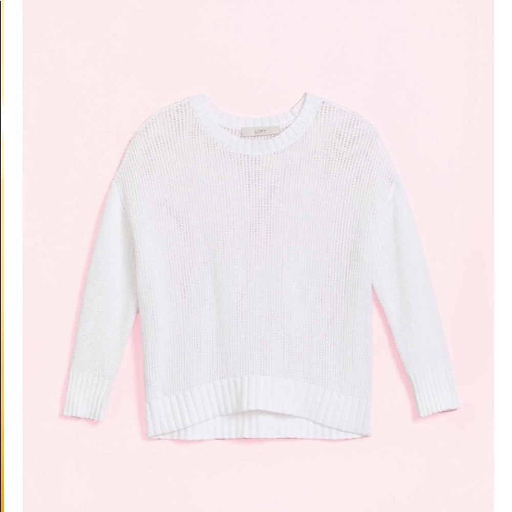 Loft Soft Knit Elliptical Hem White Sweater M - Picture 3 of 10